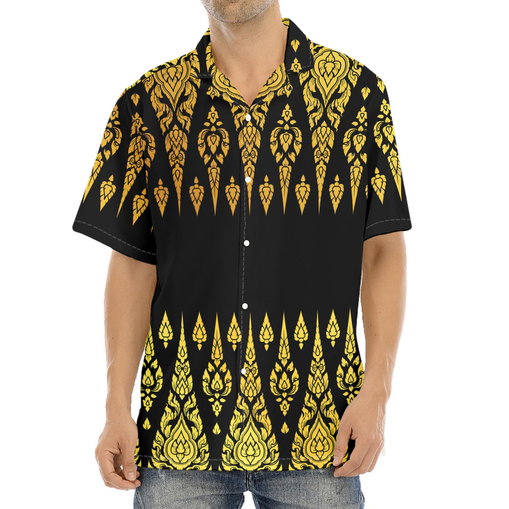 Gold And Black Thai Pattern Print Aloha Shirt