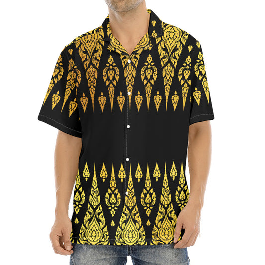 Gold And Black Thai Pattern Print Aloha Shirt