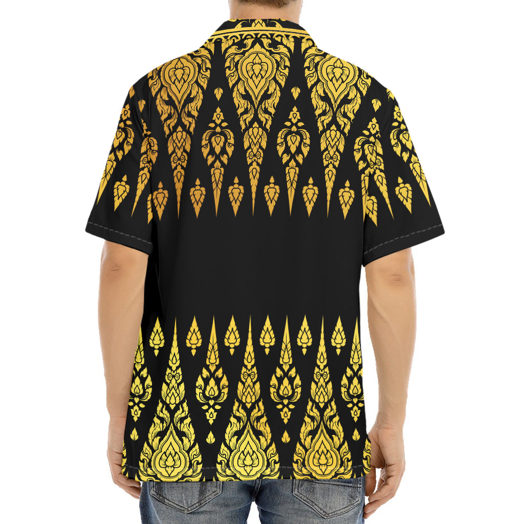 Gold And Black Thai Pattern Print Aloha Shirt