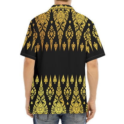 Gold And Black Thai Pattern Print Aloha Shirt