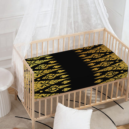 Gold And Black Thai Pattern Print Baby Crib Sheet