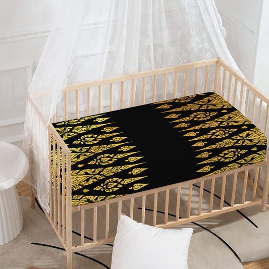 Gold And Black Thai Pattern Print Baby Crib Sheet