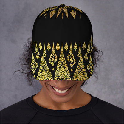 Gold And Black Thai Pattern Print Baseball Cap