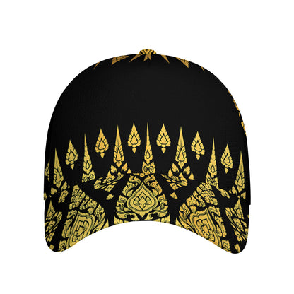 Gold And Black Thai Pattern Print Baseball Cap