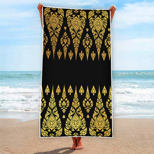 Gold And Black Thai Pattern Print Beach Towel