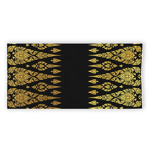 Gold And Black Thai Pattern Print Beach Towel