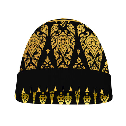 Gold And Black Thai Pattern Print Beanie