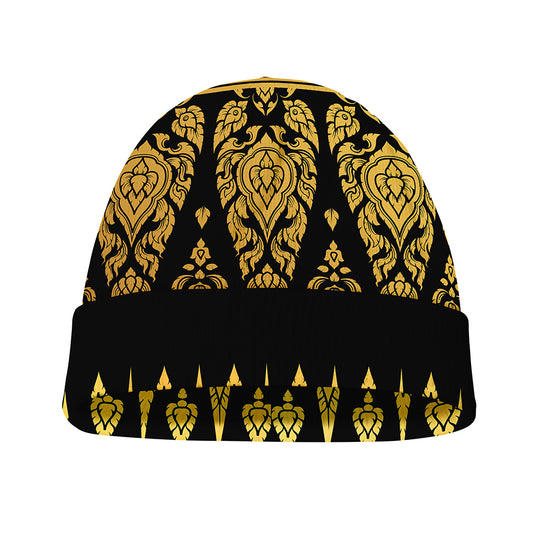 Gold And Black Thai Pattern Print Beanie