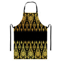 Gold And Black Thai Pattern Print Bib Apron With Pocket