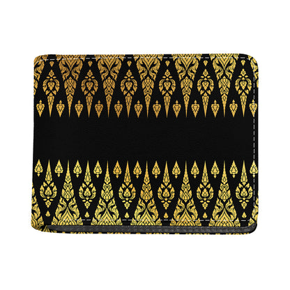 Gold And Black Thai Pattern Print Bifold Wallet