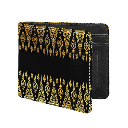 Gold And Black Thai Pattern Print Bifold Wallet