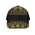 Gold And Black Thai Pattern Print Black Mesh Trucker Hat