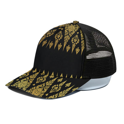 Gold And Black Thai Pattern Print Black Mesh Trucker Cap