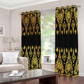 Gold And Black Thai Pattern Print Dimout Grommet Curtains