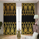 Gold And Black Thai Pattern Print Blackout Pencil Pleat Curtains