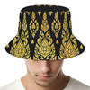 Gold And Black Thai Pattern Print Bucket Hat