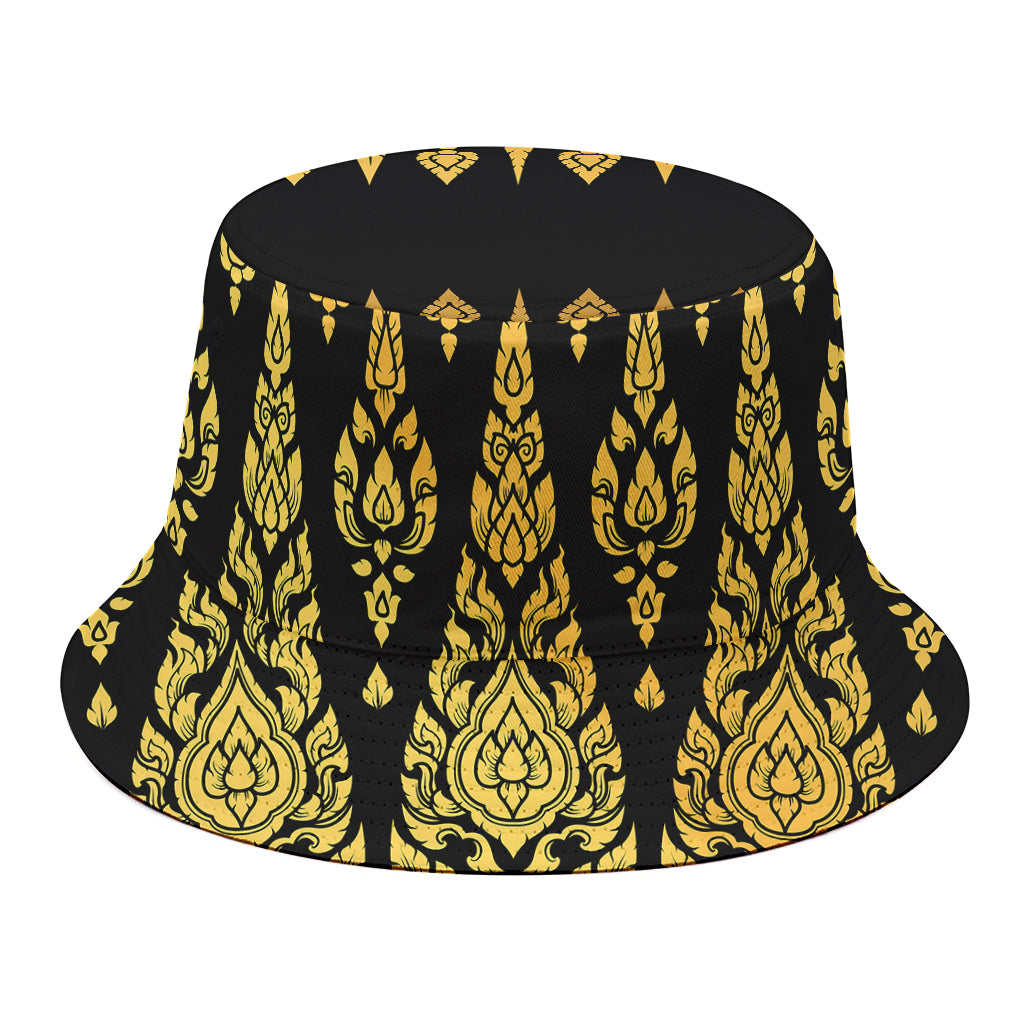 Gold And Black Thai Pattern Print Bucket Hat