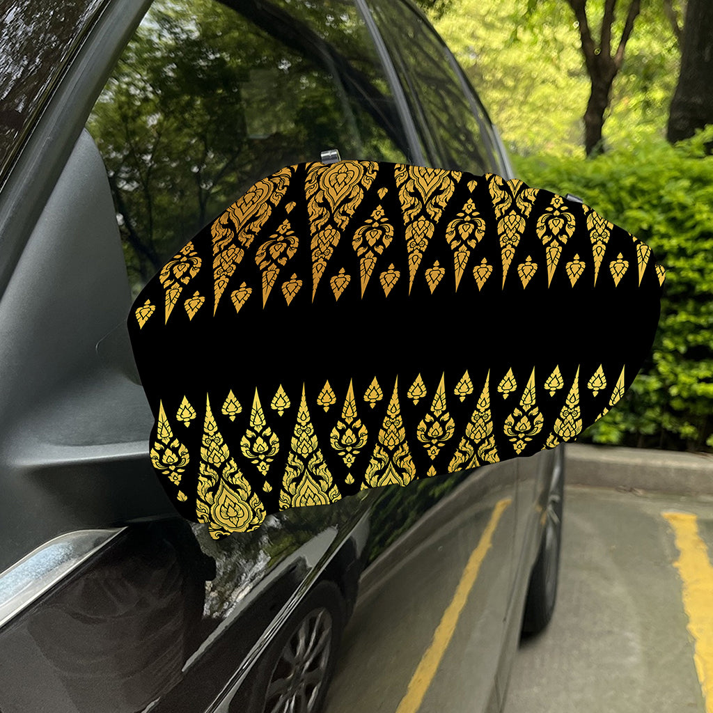 Gold And Black Thai Pattern Print Car Side Mirror Covers