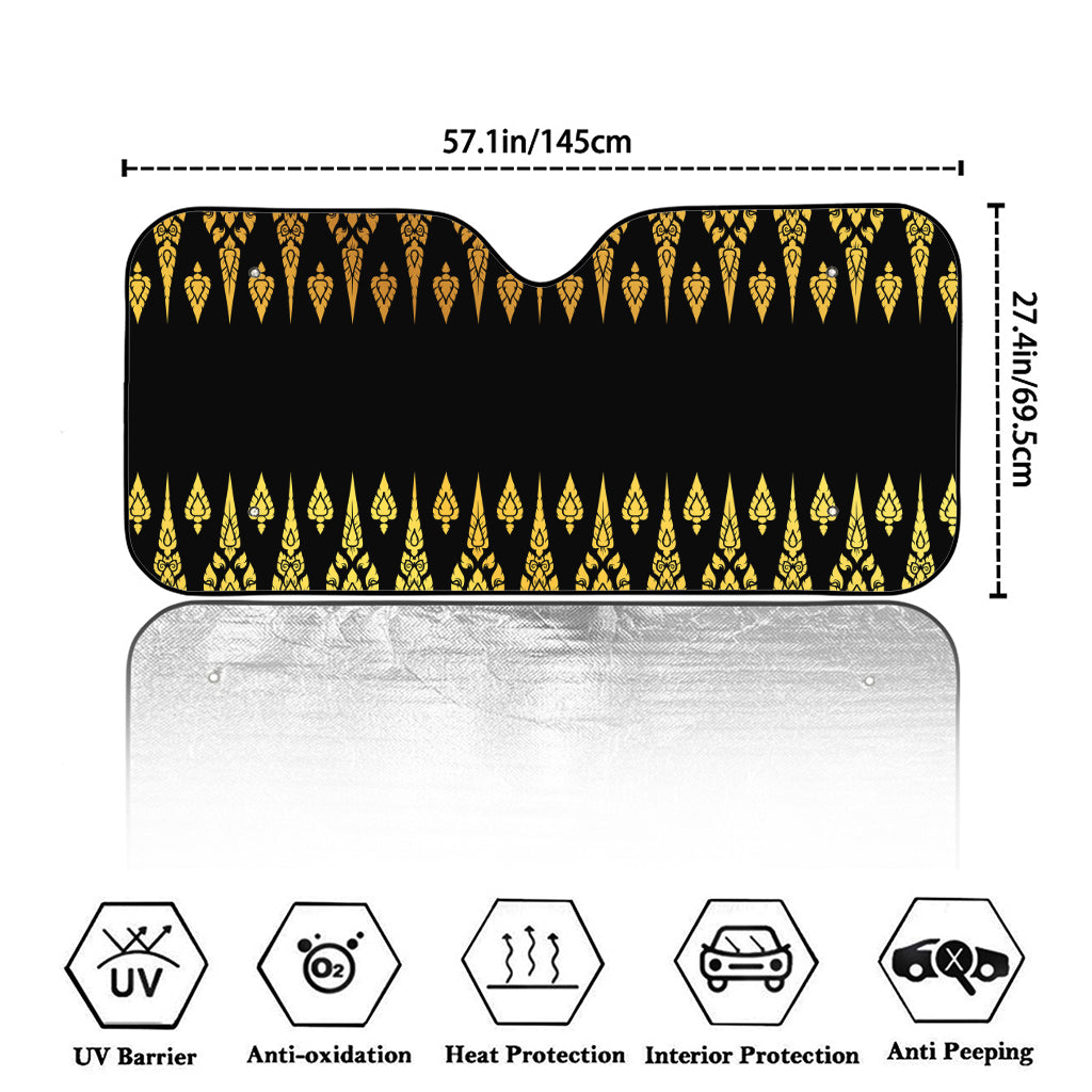 Gold And Black Thai Pattern Print Car Windshield Sun Shade
