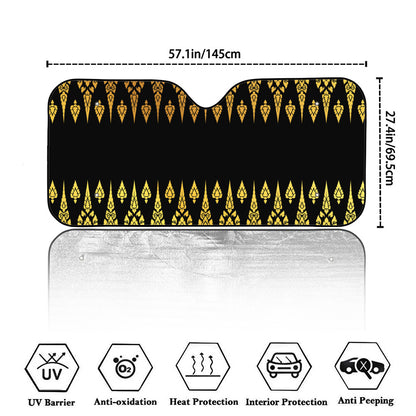 Gold And Black Thai Pattern Print Car Windshield Sun Shade