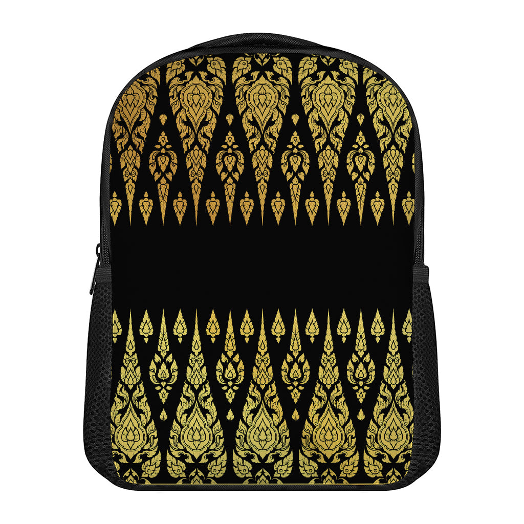 Gold And Black Thai Pattern Print Casual Backpack