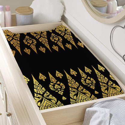 Gold And Black Thai Pattern Print Changing Pad Cover