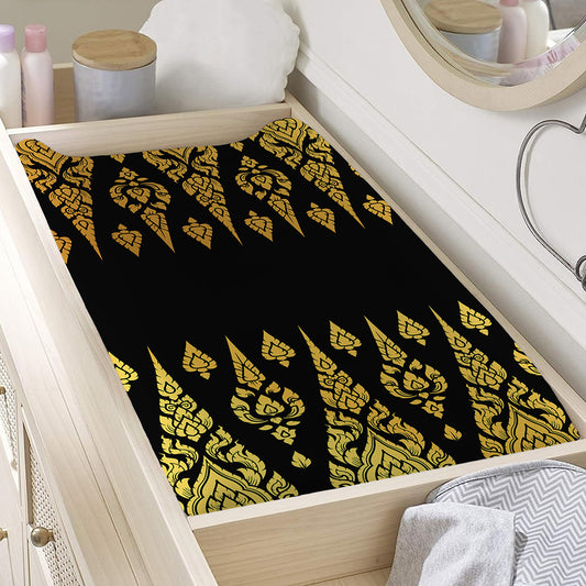 Gold And Black Thai Pattern Print Changing Pad Cover