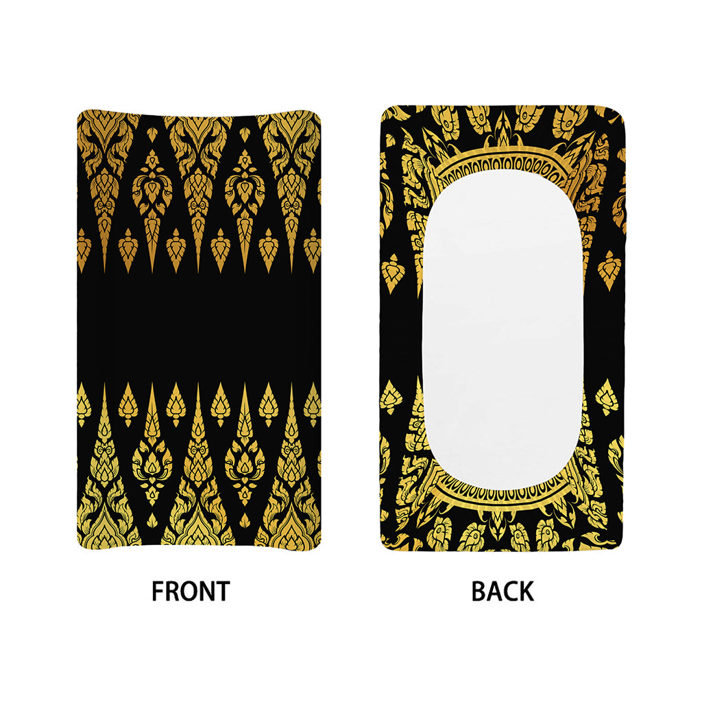 Gold And Black Thai Pattern Print Changing Pad Cover