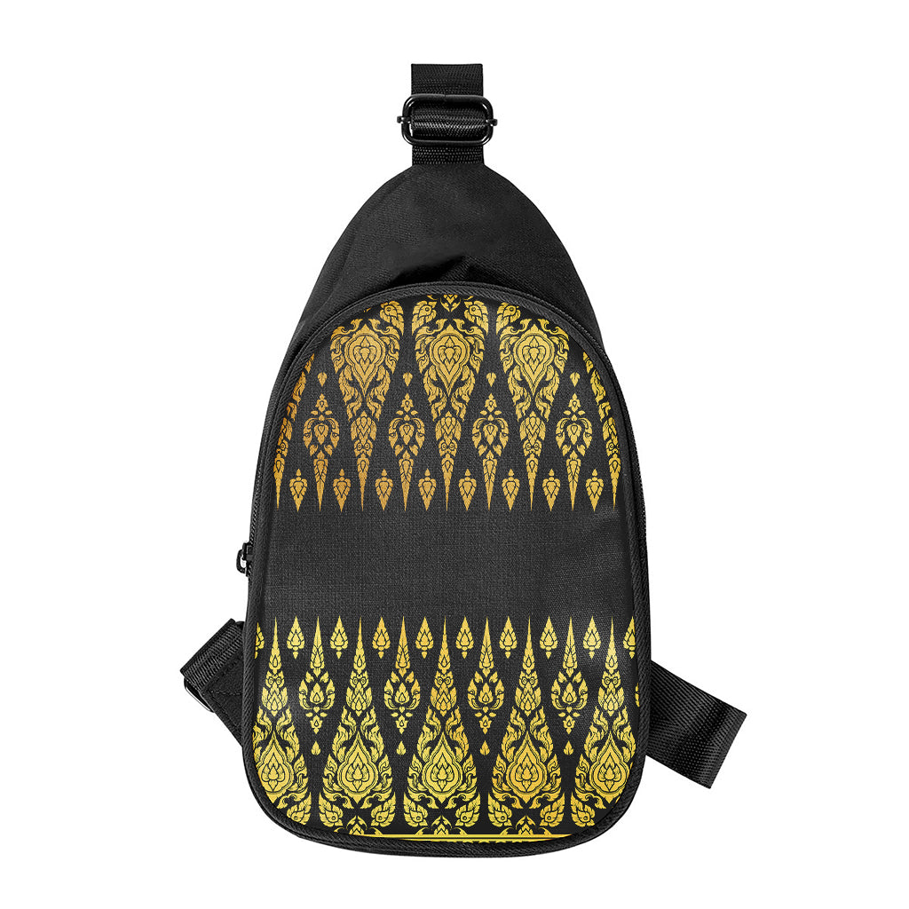 Gold And Black Thai Pattern Print Chest Bag