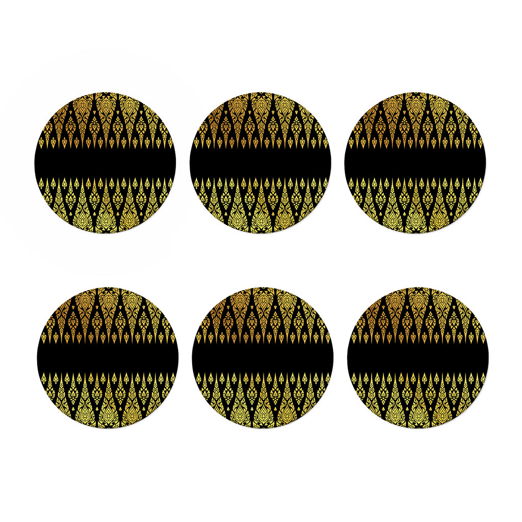 Gold And Black Thai Pattern Print Coaster Set