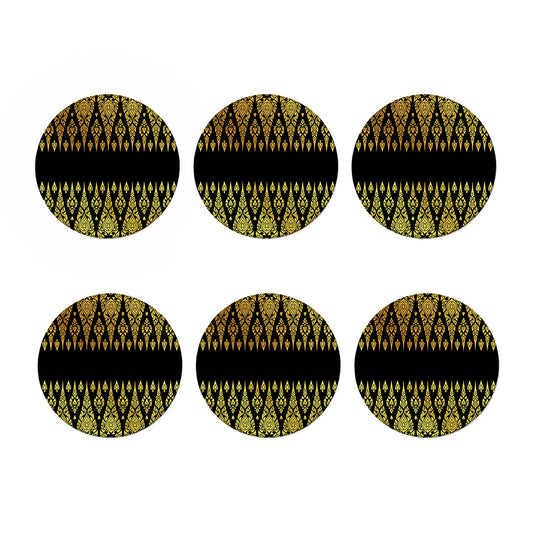 Gold And Black Thai Pattern Print Coaster Set