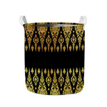 Gold And Black Thai Pattern Print Collapsible Laundry Basket