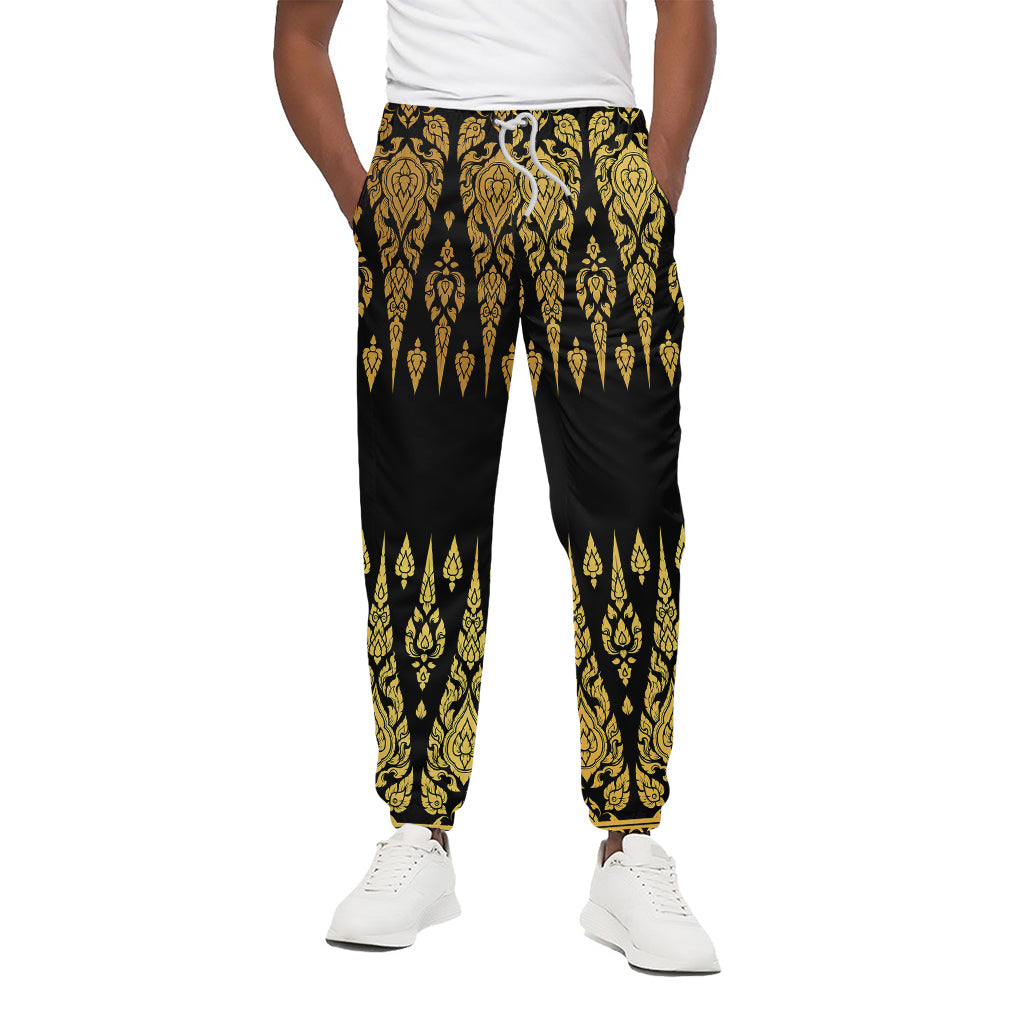 Gold And Black Thai Pattern Print Cotton Pants