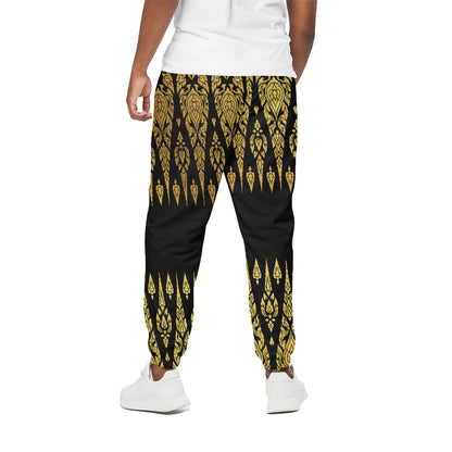Gold And Black Thai Pattern Print Cotton Pants