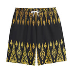 Gold And Black Thai Pattern Print Cotton Shorts