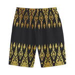 Gold And Black Thai Pattern Print Cotton Shorts