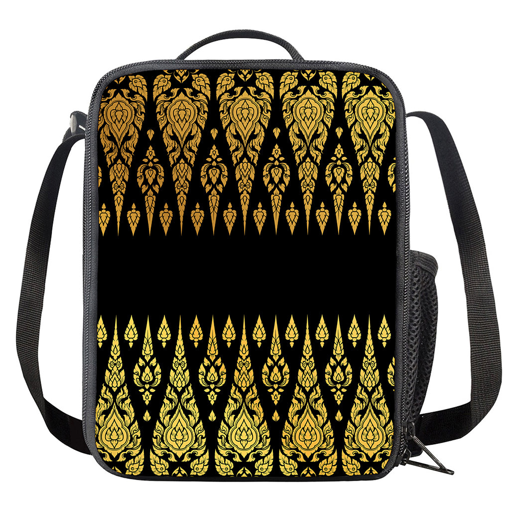 Gold And Black Thai Pattern Print Crossbody Lunch Bag