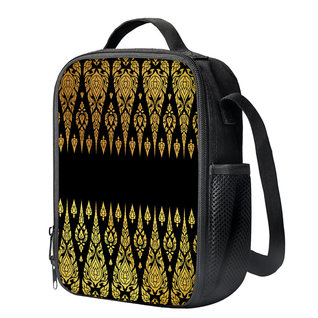 Gold And Black Thai Pattern Print Crossbody Lunch Bag