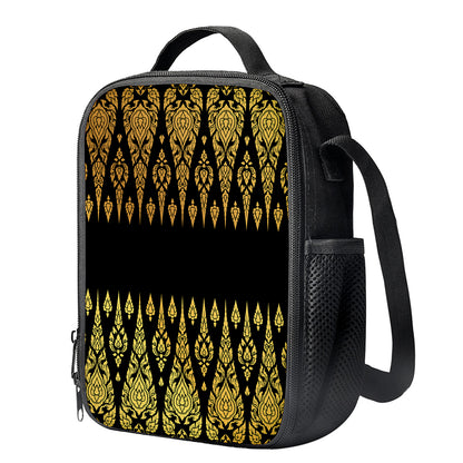 Gold And Black Thai Pattern Print Crossbody Lunch Bag