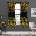 Gold And Black Thai Pattern Print Grommet Curtain Panels