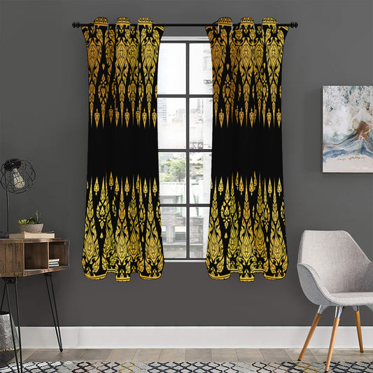 Gold And Black Thai Pattern Print Curtain