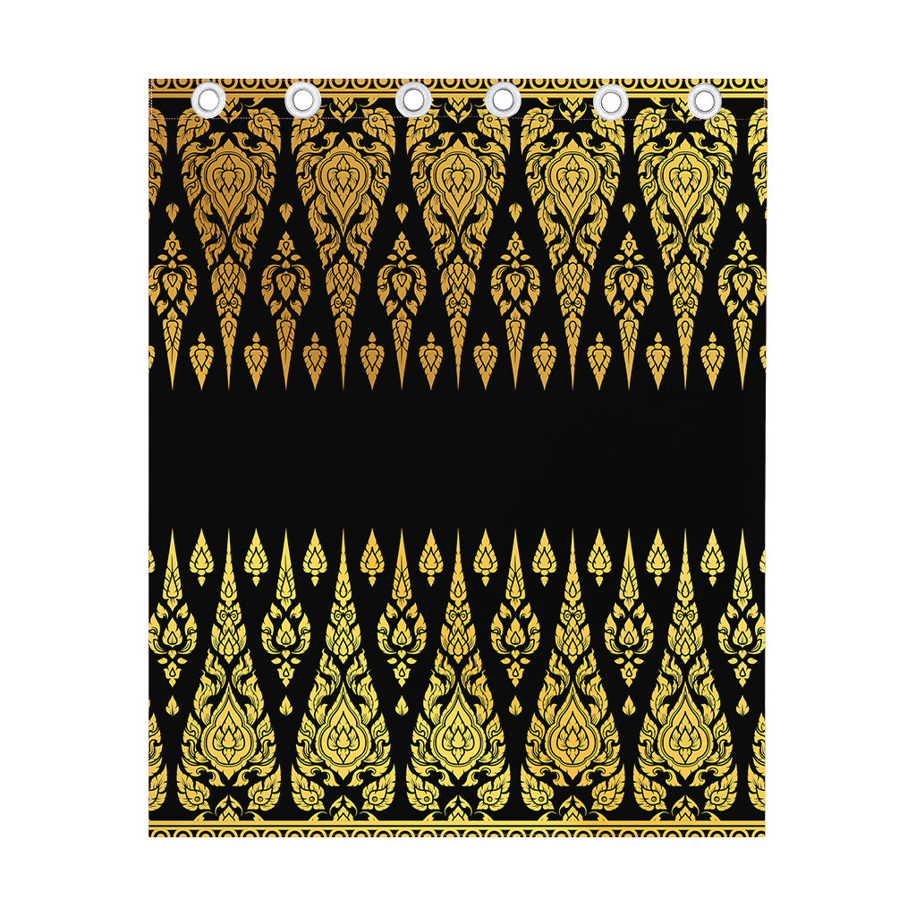 Gold And Black Thai Pattern Print Curtain