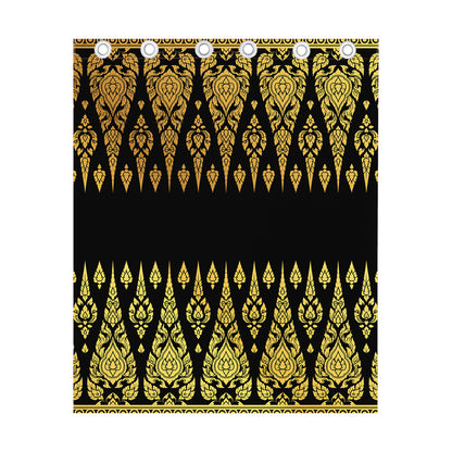 Gold And Black Thai Pattern Print Curtain