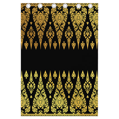 Gold And Black Thai Pattern Print Curtain