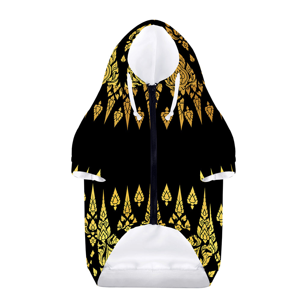 Gold And Black Thai Pattern Print Dog Zip Up Hoodie