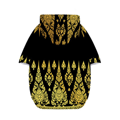 Gold And Black Thai Pattern Print Dog Zip Up Hoodie