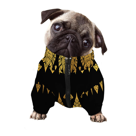 Gold And Black Thai Pattern Print Dog Zip Up Jacket