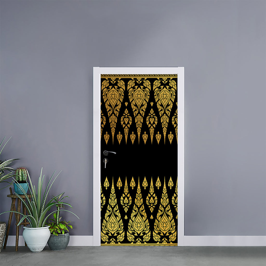 Gold And Black Thai Pattern Print Door Sticker