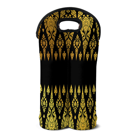 Gold And Black Thai Pattern Print Double Neoprene Wine Tote