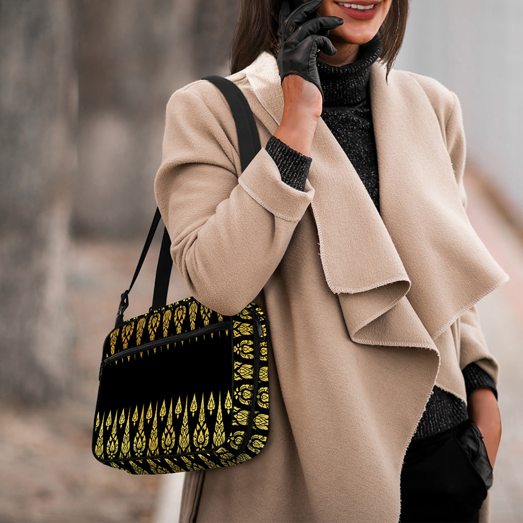 Gold And Black Thai Pattern Print Double Strap Bible Bag